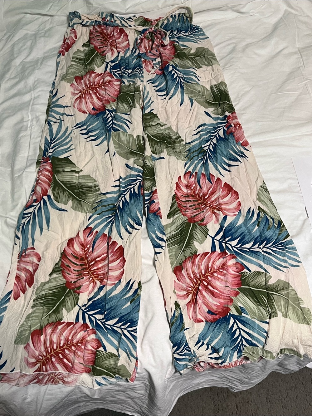 See You Monday Floral Wide-Leg Pants in Cream, Blue, Green, Pink